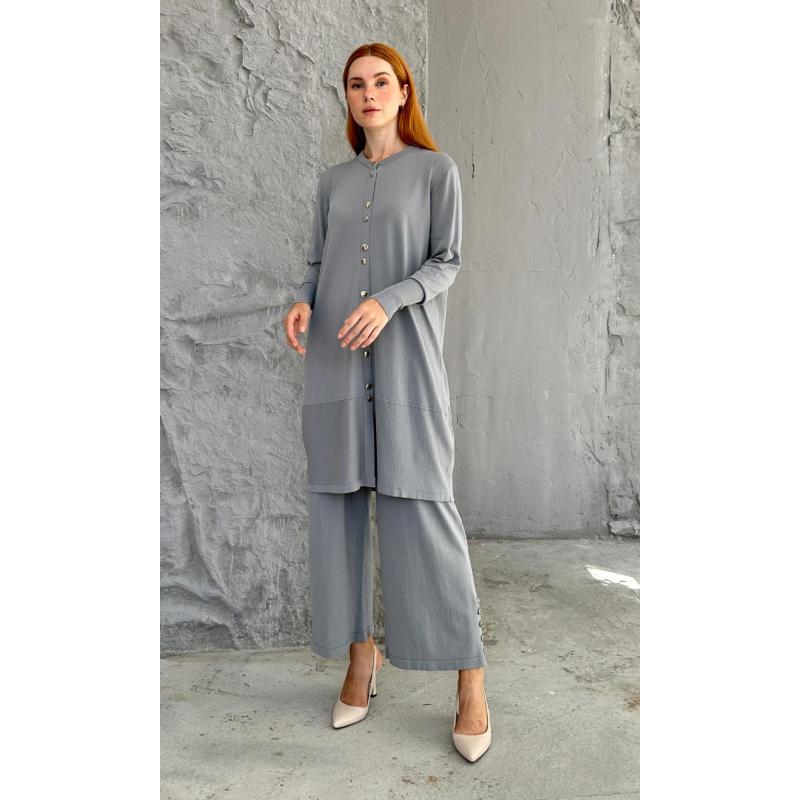 RAYON SOĞUK İP MERSERİZE BELLA HIRKA PANTOLON TAKIM GRİ