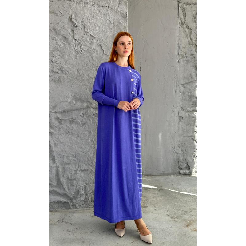 RAYON SOĞUK İPLİK, FLORA ÇİZGİLİ HIRKA MENEKŞE-LİLA